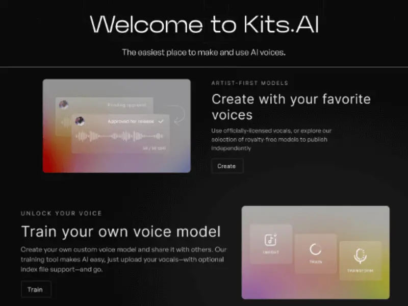 Kits.ai meilleur site de création de voix off personnalisée