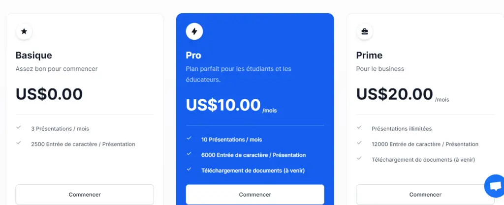 Prix et tarifs de Slidesai.io meilleur outil de création des diaporamas avec l'intelligence artificielle IA en 2023
