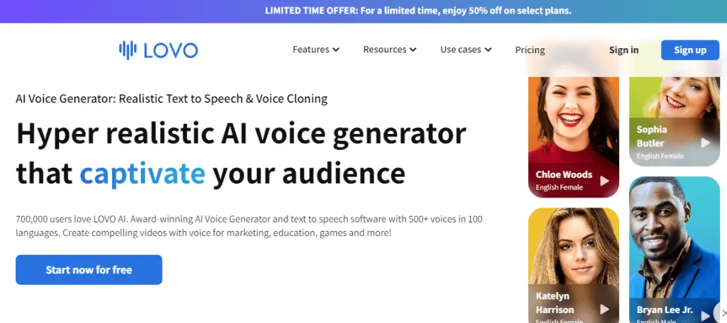 Lovo.ai meilleur site de génération du voix-off par IA en 2023