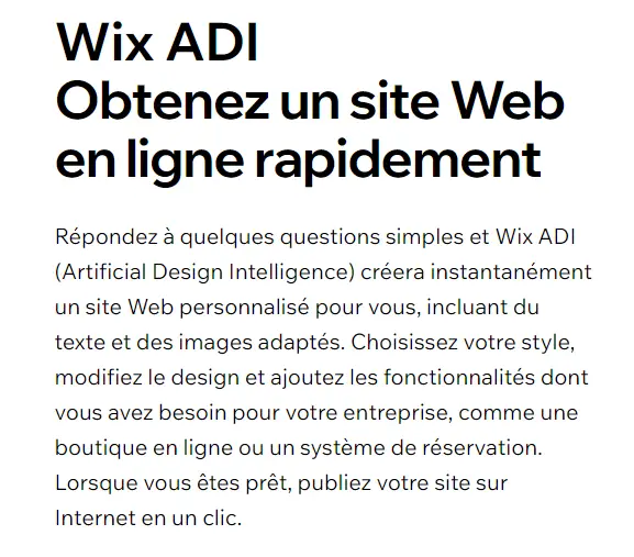 Wix ADI outil de génération des sites internet par l'intelligence artificielle en 2023