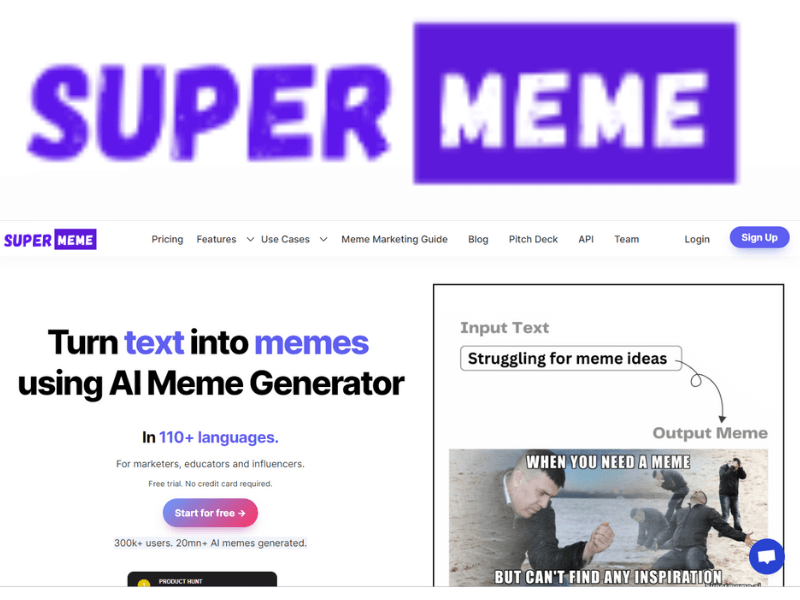 Supermeme.ai meilleur site web de l'intelligence artificielle IA pour générer des mèmes