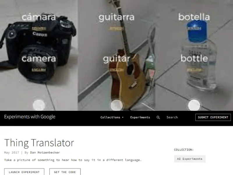 Thing Translator un des meilleurs sites de l'intelligence artificielle pour la traduction instantanée à partir des images