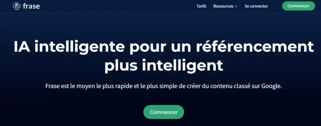 Frase.io meilleur site générateur du contenu SEO par l'intelligence artificielle en 2024