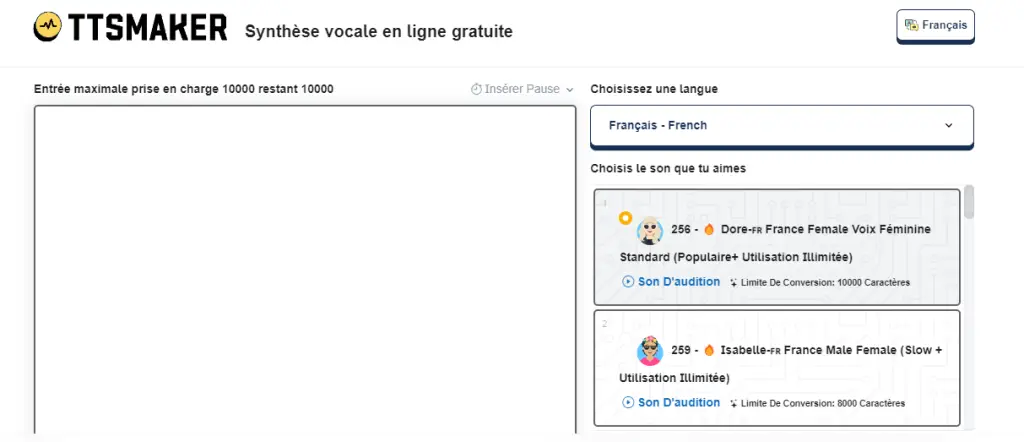 TTS maker, un des meilleurs sites gratuits ia de synthèse vocale français en 2024