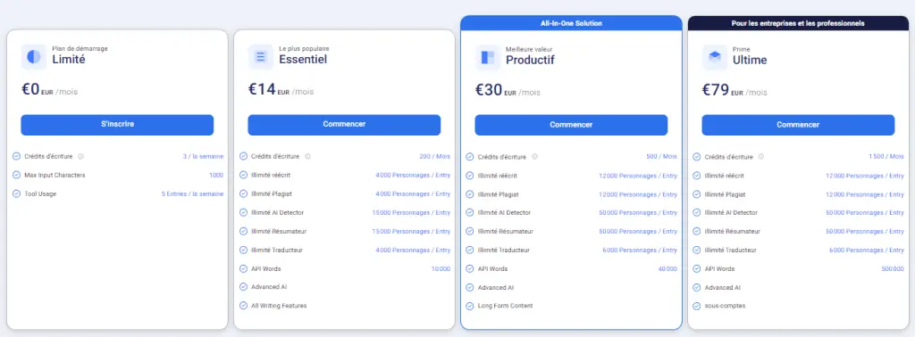 Plans et tarification du Smodin.io un des meilleurs détecteurs du contenu IA en 2024