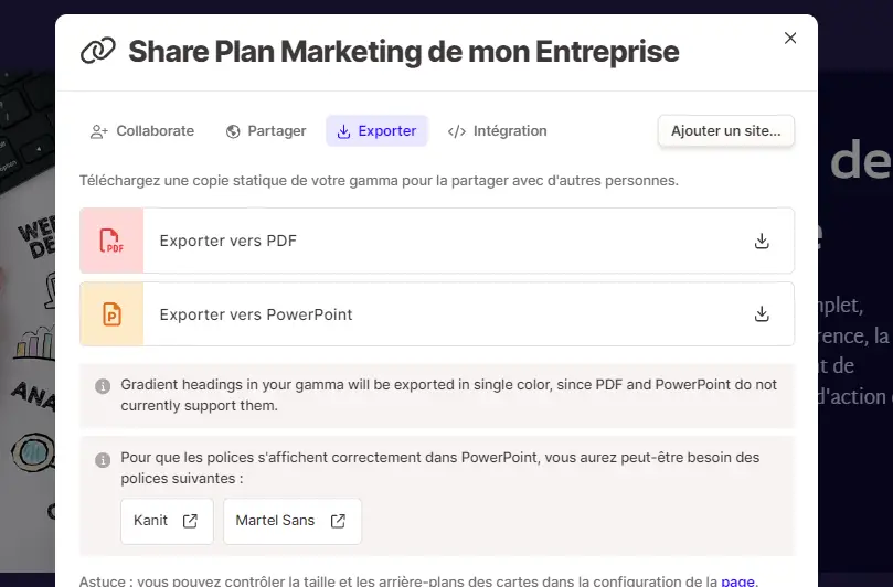 Gamma.app meilleur site IA gratuit pour créer des présentations power point en 2024.