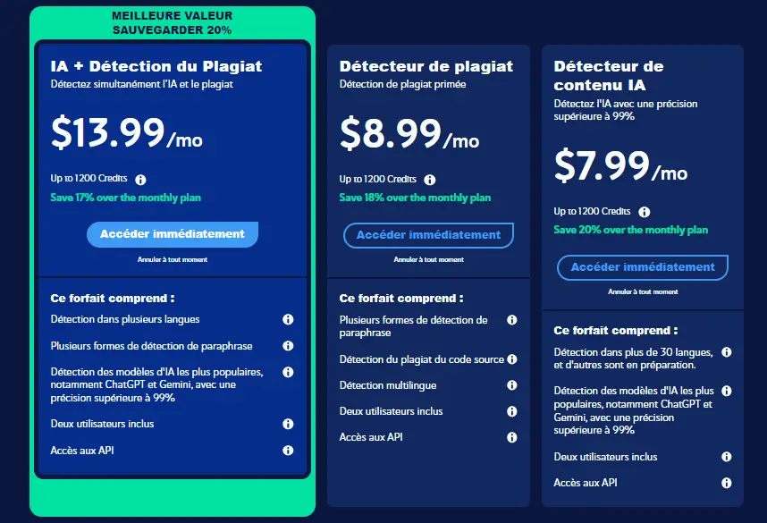 Tarification et plans de Copyleaks, un des meilleurs détecteurs de contenu IA en 2024