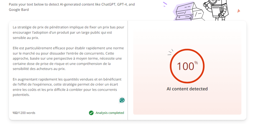 Test du détecteur IA de Quillbot.com, un des meilleurs détecteurs gratuits du contenu IA français en 2024