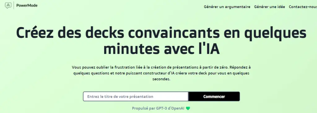 PowerMode AI meilleur outil générateur de diapositives alinmenté par l'IA en 2024