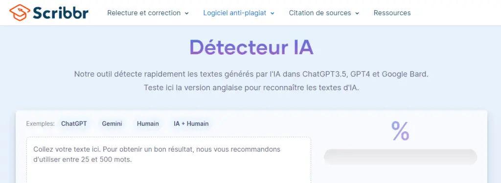 scribbr.com détecteur du contenu IA gratuit en 2024